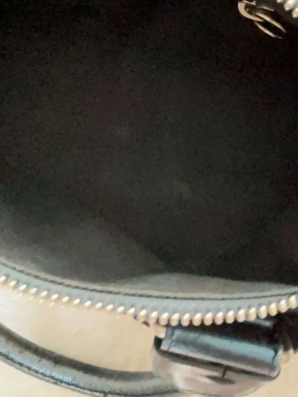 Chloe Metallic Blue Leather Black Canvas Handbag/Duffle Bag 12”x8”x7”